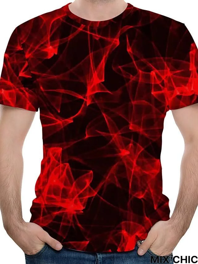 Men's Abstract Graphic T-Shirt Round Neck Red