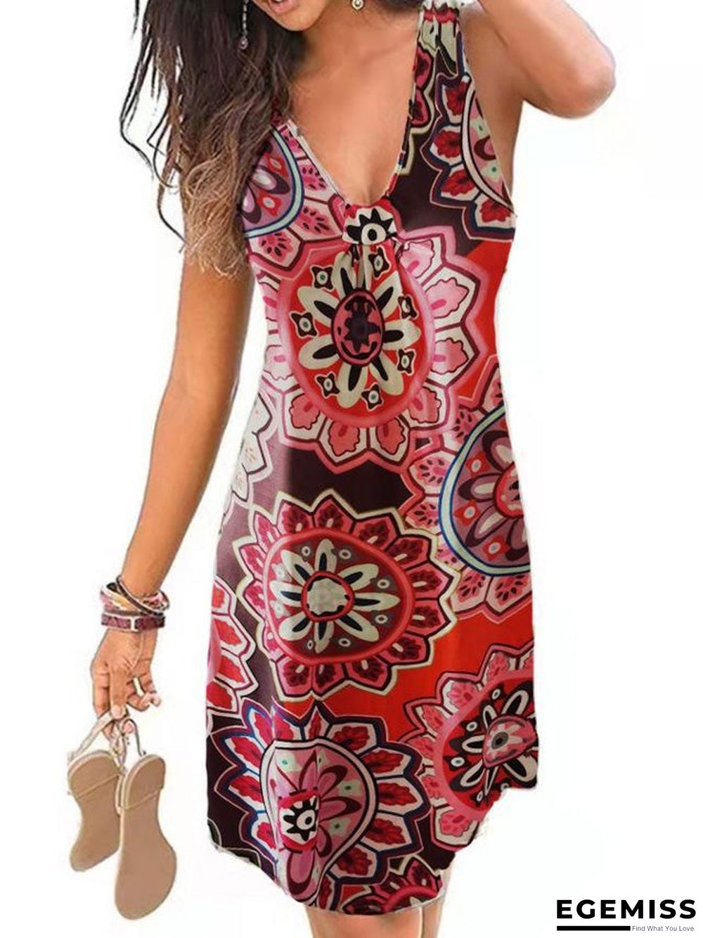 Spring and Summer Ethnic New Women's Sexy V-neck Print Dress | EGEMISS