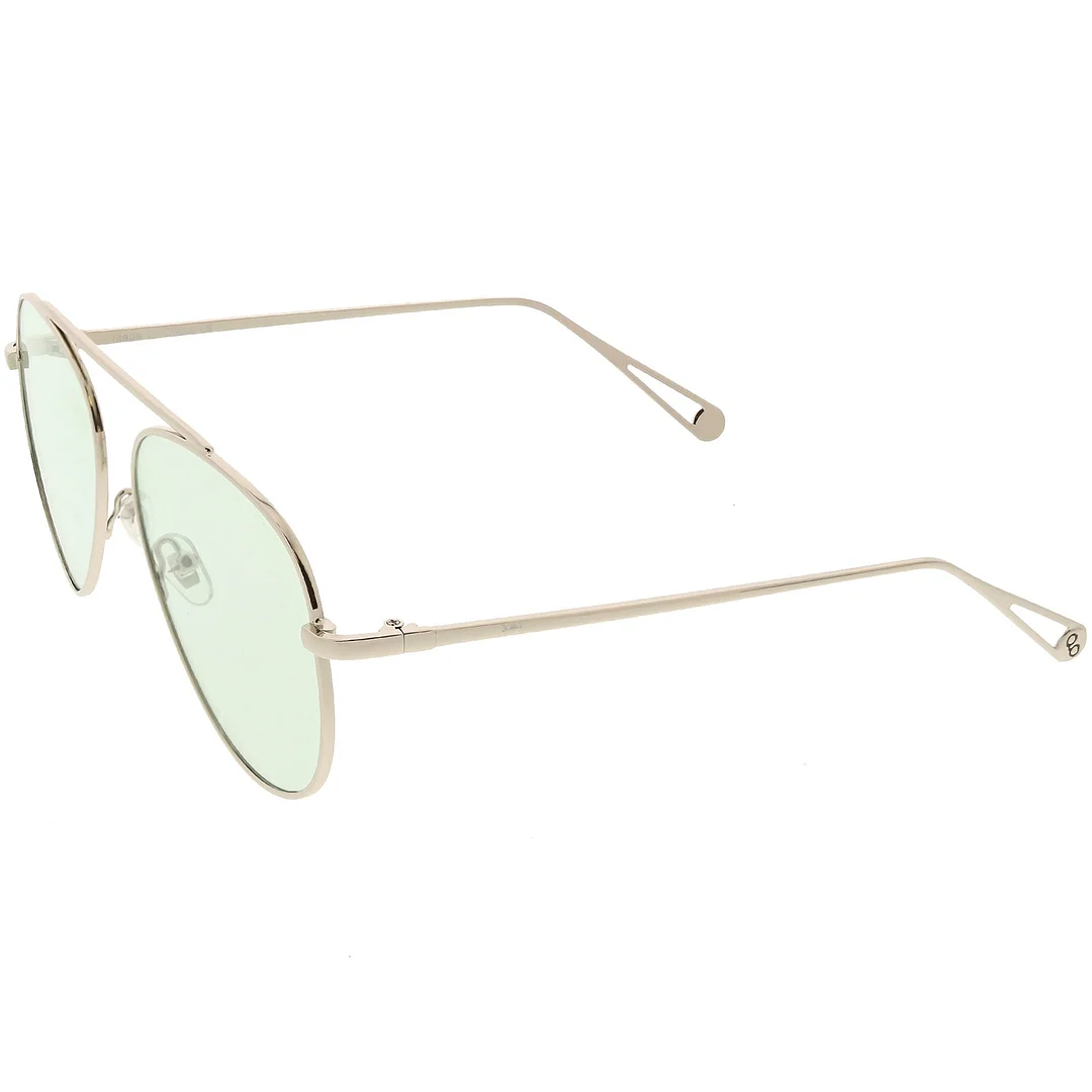 Premium Modern Metal Aviator glasses Single Brow Bar Color Tinted Flat Lens 57mm