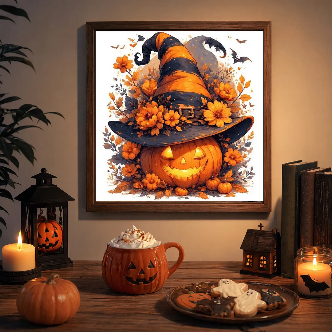 Halloween D Full DIY 5D Square Drill Diamond Dots Paintings Picture Arts Craft 13.78x13.78Inch Crystal Art Paint by Diamond Diamond Crystal Rhinestones Painting Kits for Adults Beginner Home Wall Deco