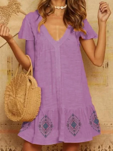 Casual V-neck Floral Printed Dress