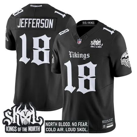 Youth Minnesota Vikings #18 Justin Jefferson Black 2025 F.U.S.E. Kings of the North Patch "Gothic Norseblood Edition" Vapor Untouchable Limited Stitched Football Jersey