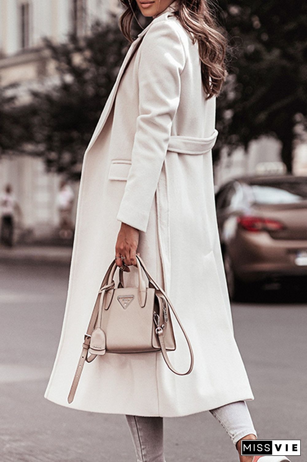 Casual Elegant With Belt Turn-back Collar Outerwear(4 Colors)