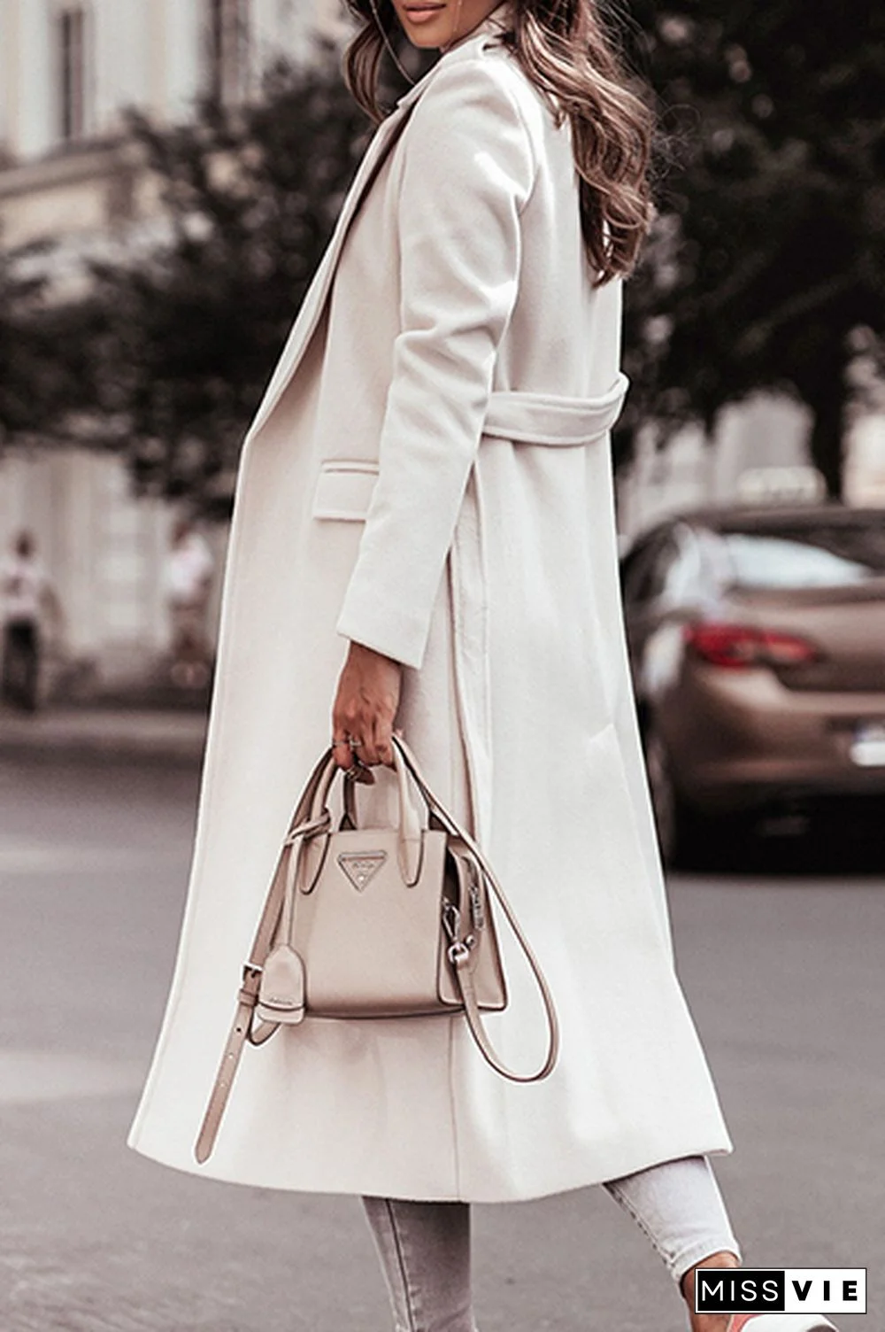 Casual Elegant With Belt Turn-back Collar Outerwear(4 Colors)