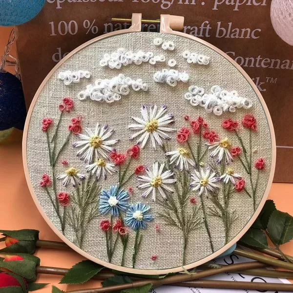 Last Day 70% OFF - Perfect Gift - Embroidery Hoop Flower Kit for Beginner