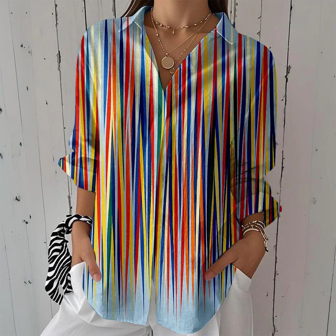 Style & Comfort for Mature Women Women Striped,Blue DZCL0008 3/4 Sleeve Shirt Collar Printed Button Tops