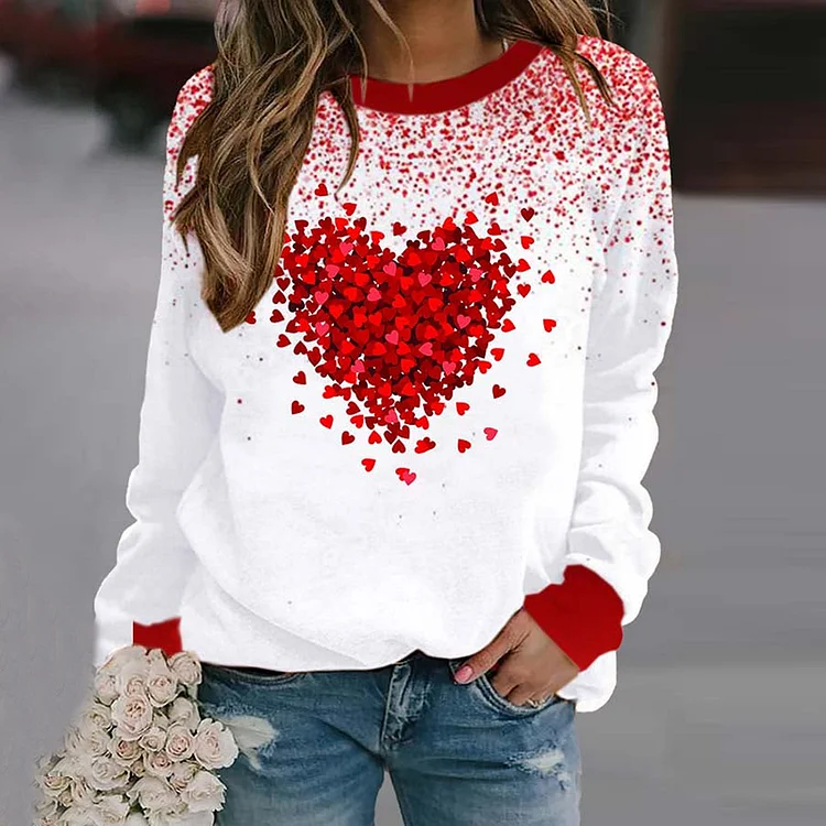 Gradient Sequin Color Block Heart Print Sweatshirt