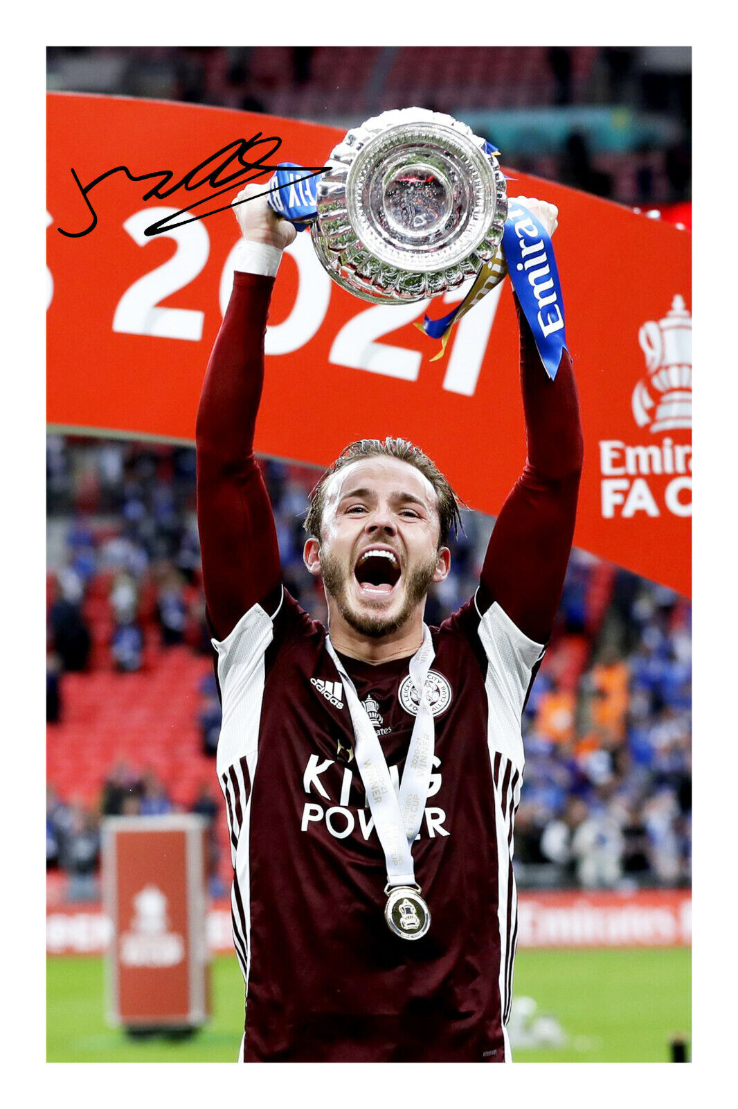 James Maddison Leicester City FC FA Cup Winners 2021 Signed A4 Photo Poster painting Print