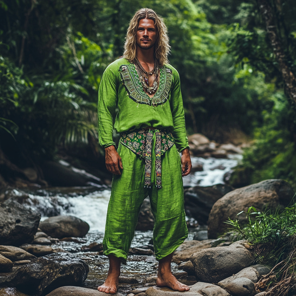 Men's Bohemian Holiday Style Vintage Ethnic Totem Printed Cotton And Linen Casual Tops-inspireuse