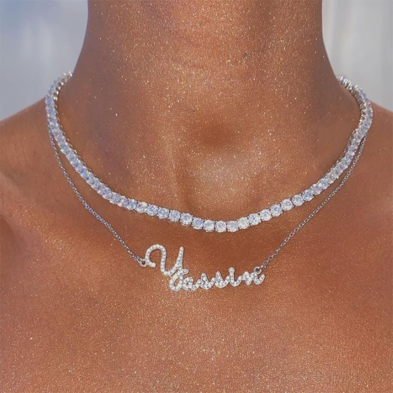 Custom Name Iced Out Letter Necklace For Women Personalized Jewelry-VESSFUL