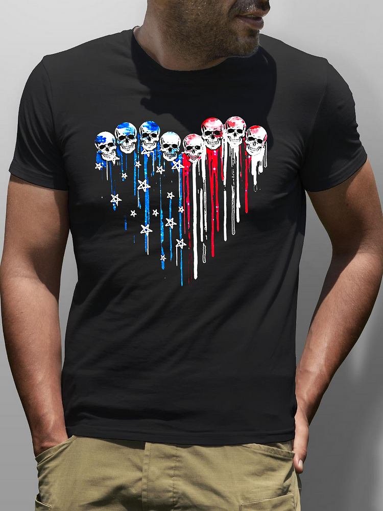 American Flag Skull Print Men's T-shirt