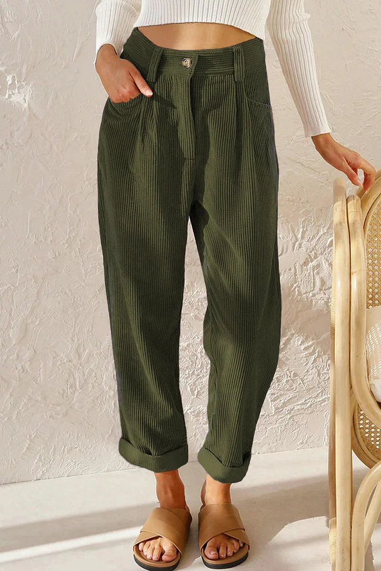 Corduroy High Waisted Baggy Pants for Women Vintage Straight Leg Pants Loose Fit with Pocket Wide Leg