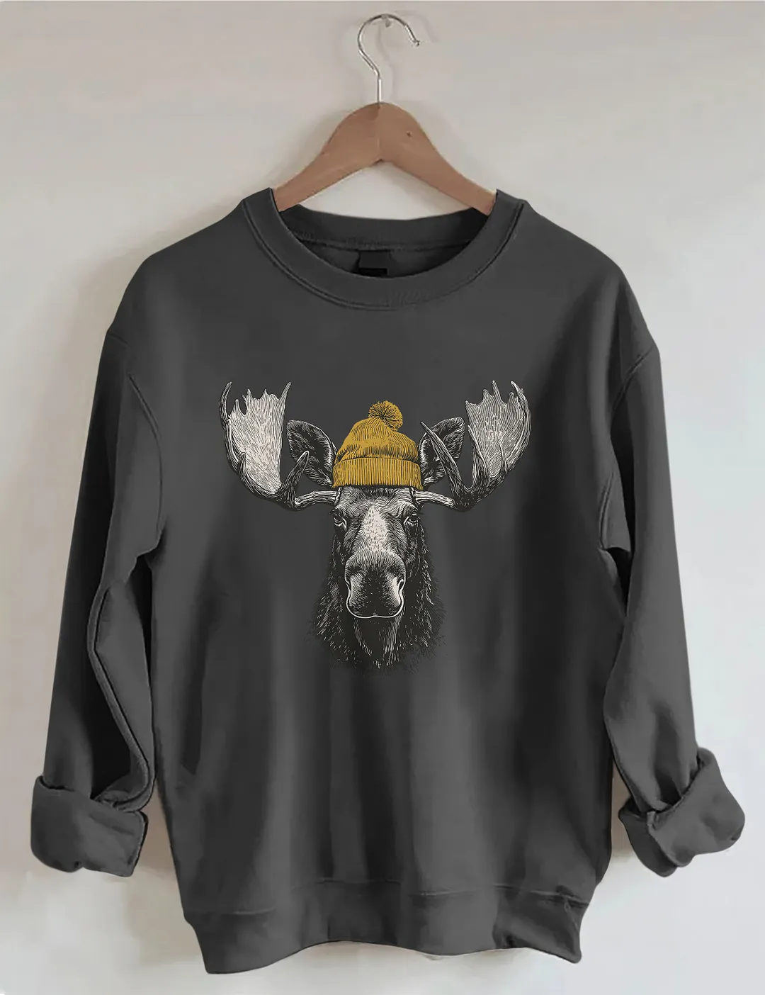 Bull Moose Wearing Beanie Sweatshirt