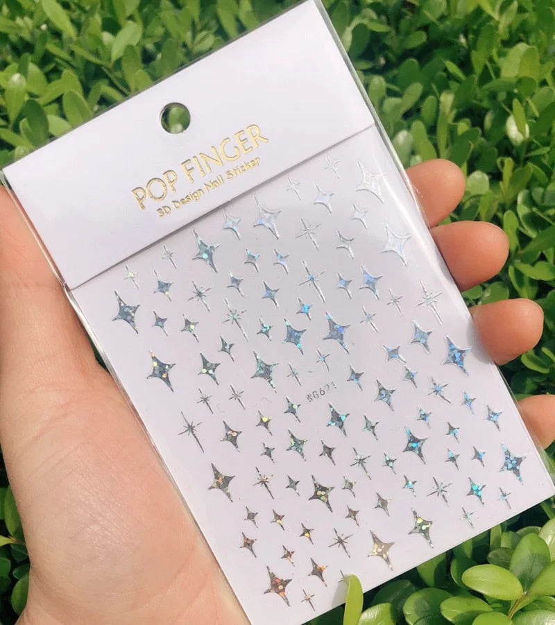 1pc 3D Sparkling Star Nail Sticker Decal Gold Silver Glitter Shining Comet Design Adhesive DIY Nail Art Tips Manicure Decoration-Nail Inspo