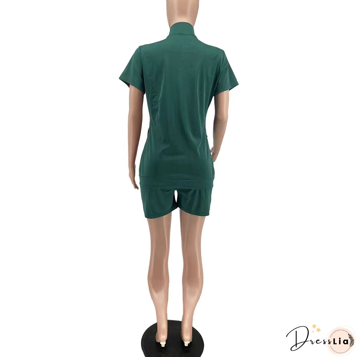 Women's Sports Casual Fashion Zip Pocket Top Shorts Two-Piece Set