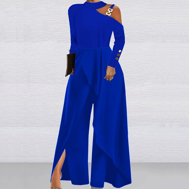 Toloer Toloer Spot 2024 New Solid Color Long Sleeve Off-The-Shoulder Women's Elegant Party Wide-Leg Jumpsuit-Outfit Ideas