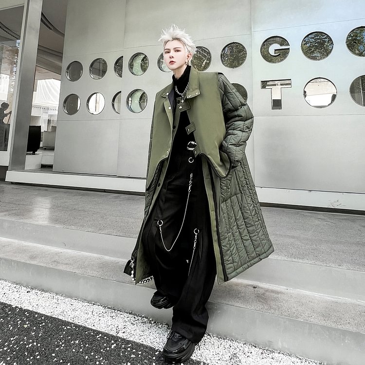 -Winter Two -piece Heterosexual Edge Mid -length Cotton Jacket-Yamamoto Diablo Clothing