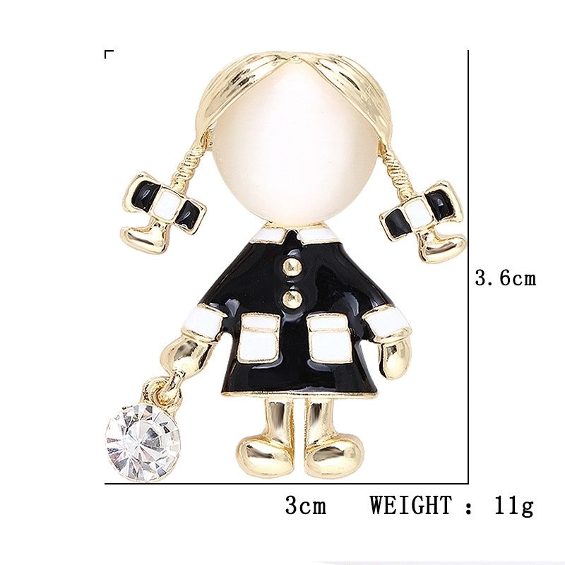 Princess Cute Sweet Pin Doll Alloy Enamel Plating Inlay Rhinestones Women’s Brooches