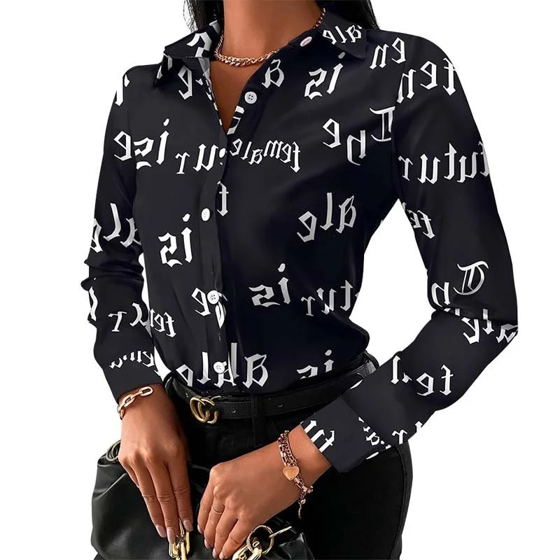New Chain Print Women Tops And Blouses Fashion Turn-down Collar Long Sleeve Casual Plus Size Elegant Office Work Lady Shirts