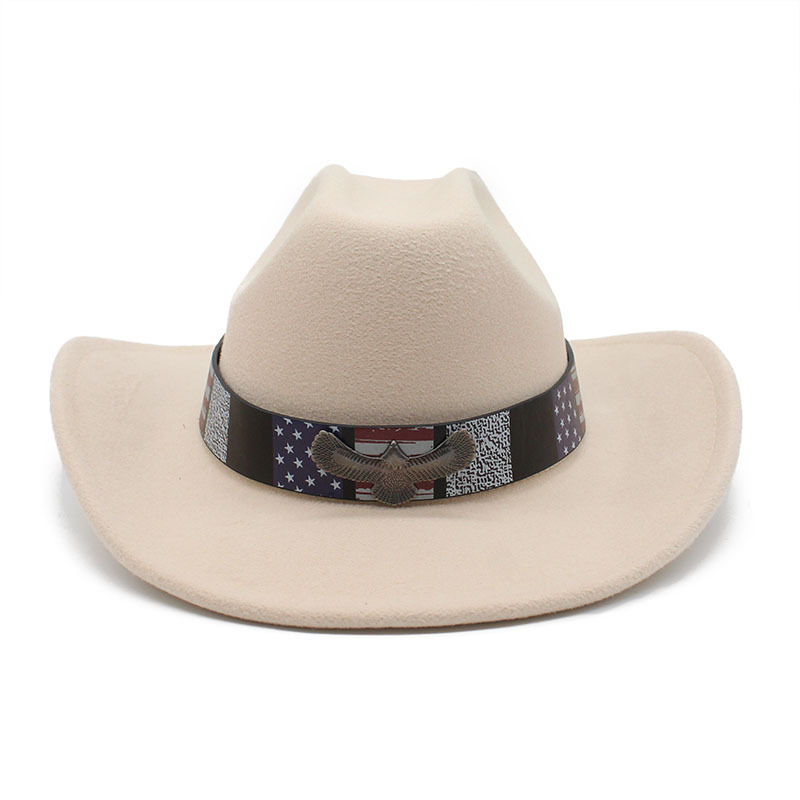 Punk Western Cowboy Felt Hat-Beige