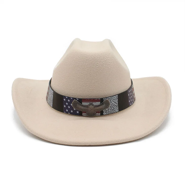Punk Western Cowboy Felt Hat-Beige