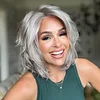Silver Gray Fluffy Shouder Length Wave Elegant Wig