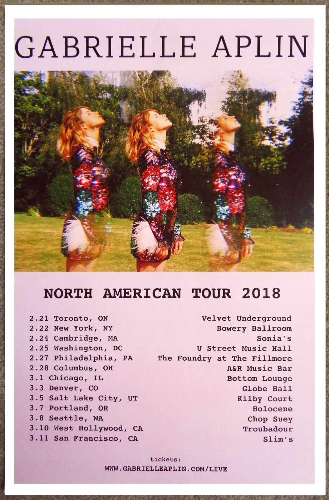 GABRIELLE APLIN 2018 Tour POSTER North American Gig Concert