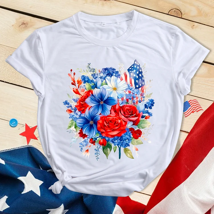 Red And Blue Flowers Theme T-shirt-BSTC1247