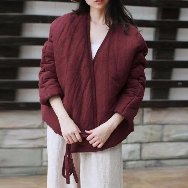 JWinter Solid Color Belt Asymmetric Length  2020 Casual Vintage Long Sleeve Female Thick Coats