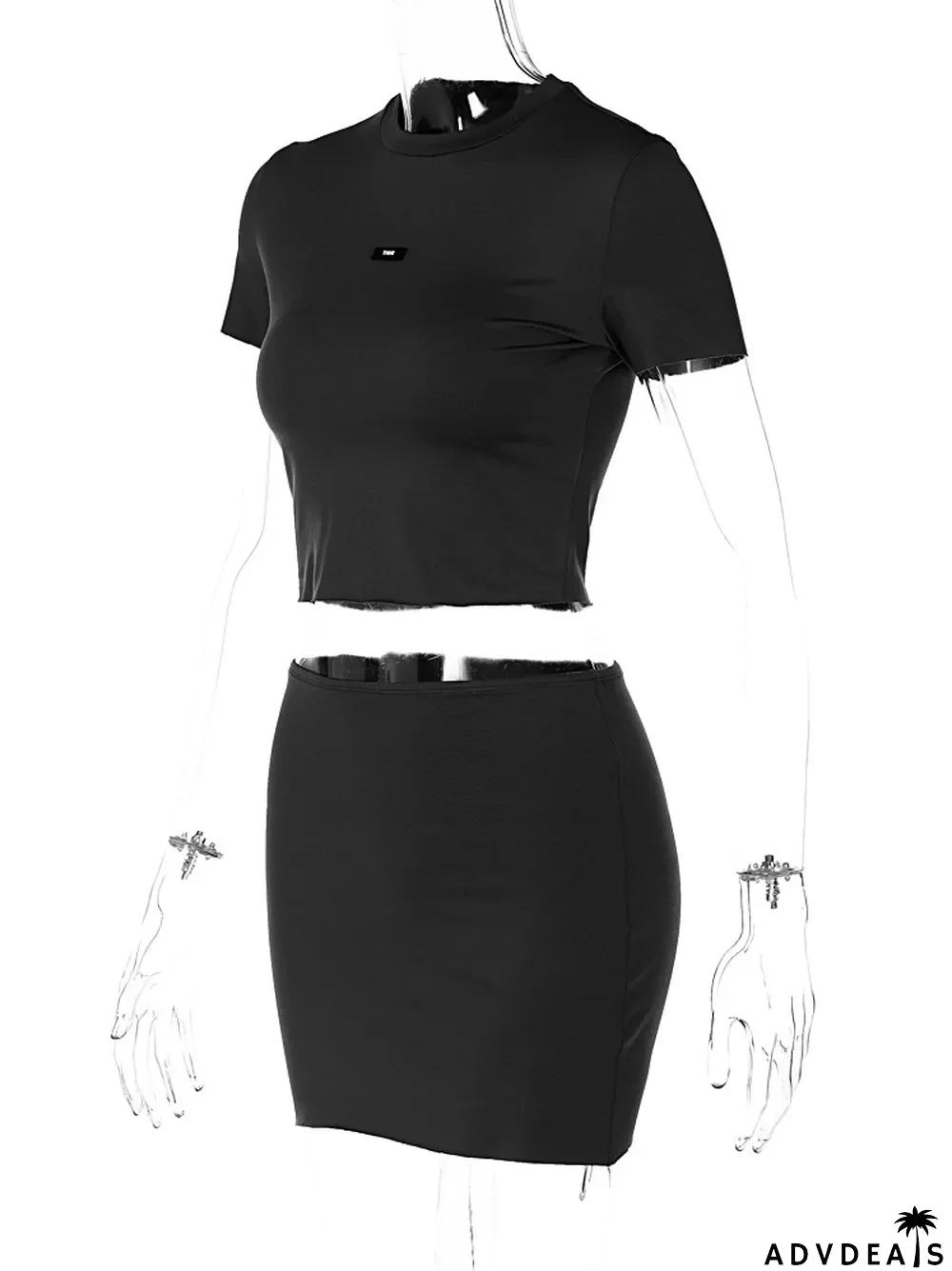 Women Crop Top and Skirt Two-Piece Set