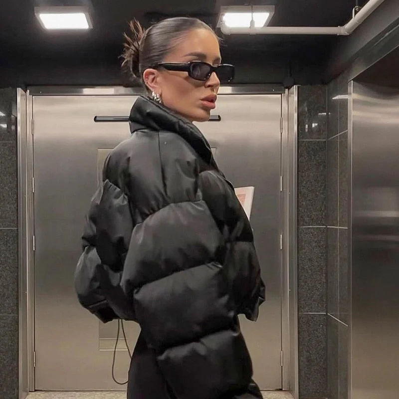 BIIKPIIK Winter Coat Women Jackets Thick Autumn Black Oversize Clothes Long Sleeve Stand Collar Puffer Bubble Portable Outwear