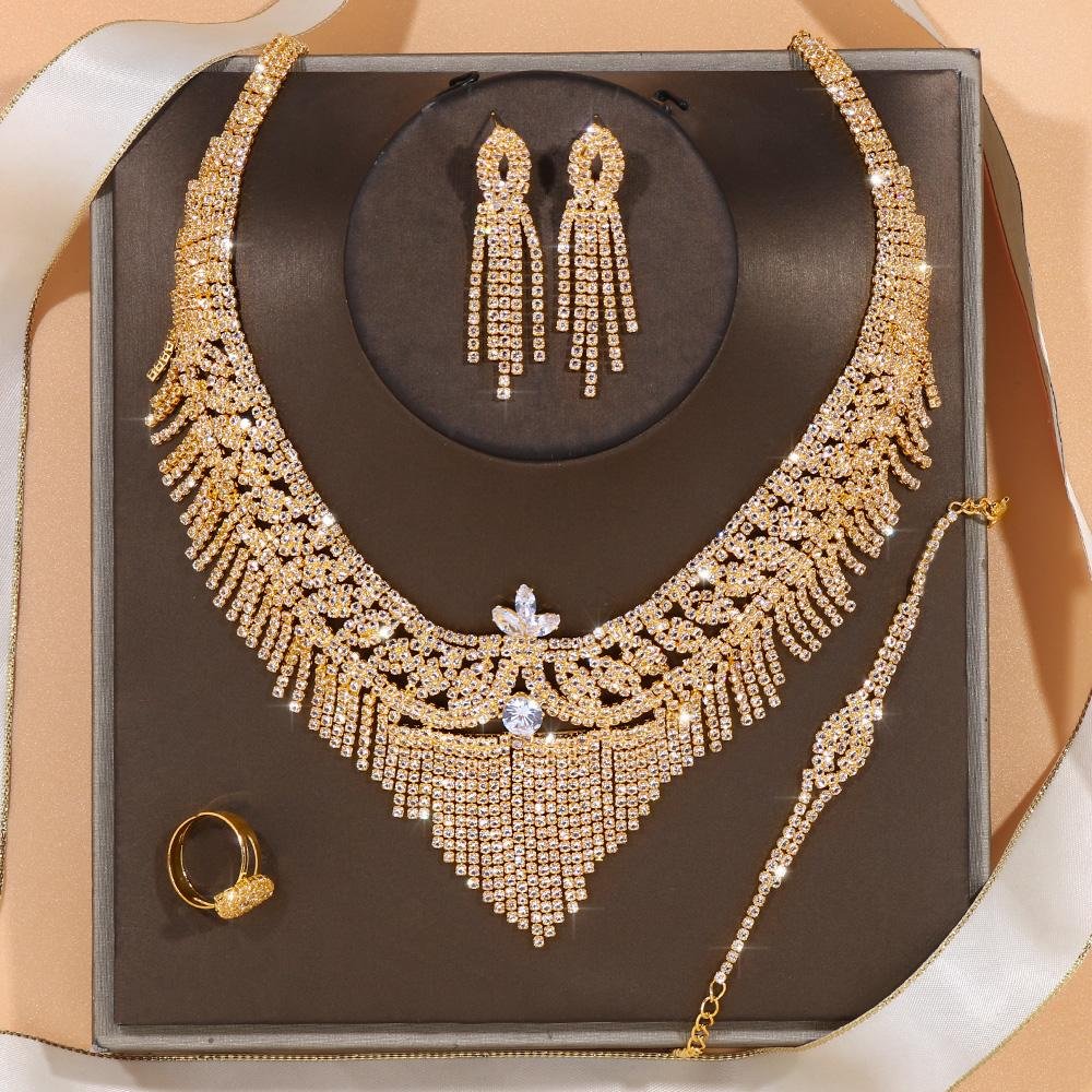Tassel Rhinestone Bridal Gown Luxury Necklace Jewelry Sets-VESSFUL