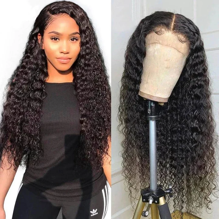 4x4 Deep Wave Lace Closure Human Hair Wigs Brazilian Deep Curly Lace Front Wigs Pre Plucked With for Black Women