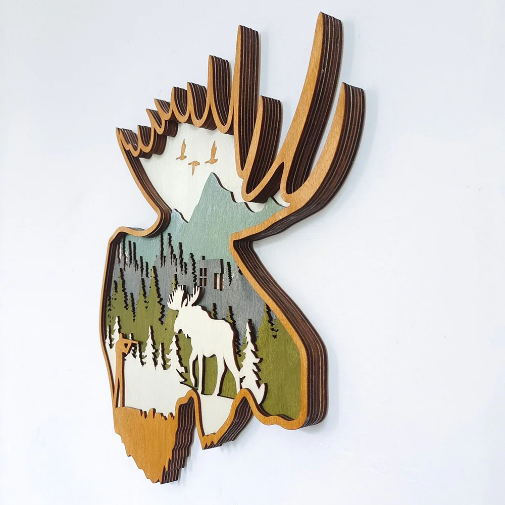 Purexcellent&trade; New creative home desktop wood carving moose head handicraft decoration