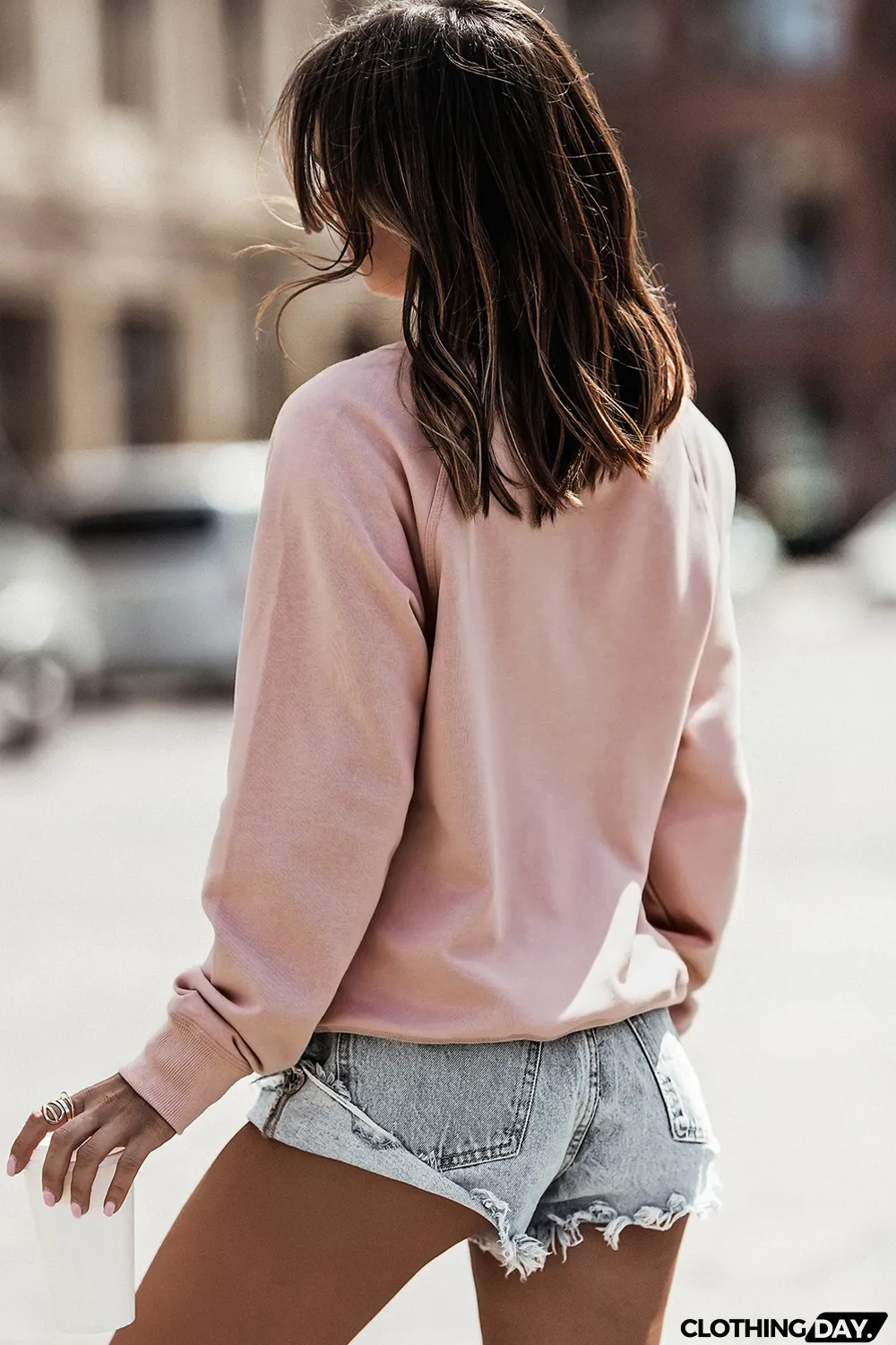 Pink French Terry Cotton Blend Pullover Sweatshirt