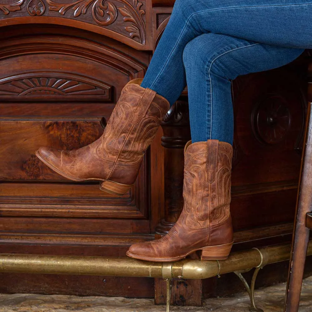 Brown Leopard Pointed Toe Chunky Heel Embroidered Cowgirl Ankle Boots