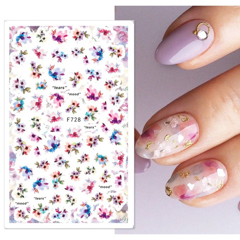 1PC 3D Nail Stickers Flowers Leaves Self-Adhesive Slider Letters Nail Art Decorations Geometry Decals Manicure Accessories