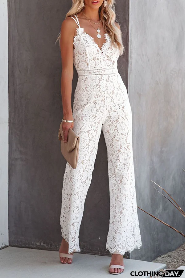 Fashion Street Solid Patchwork Backless V Neck Straight Jumpsuits(3 Colors)