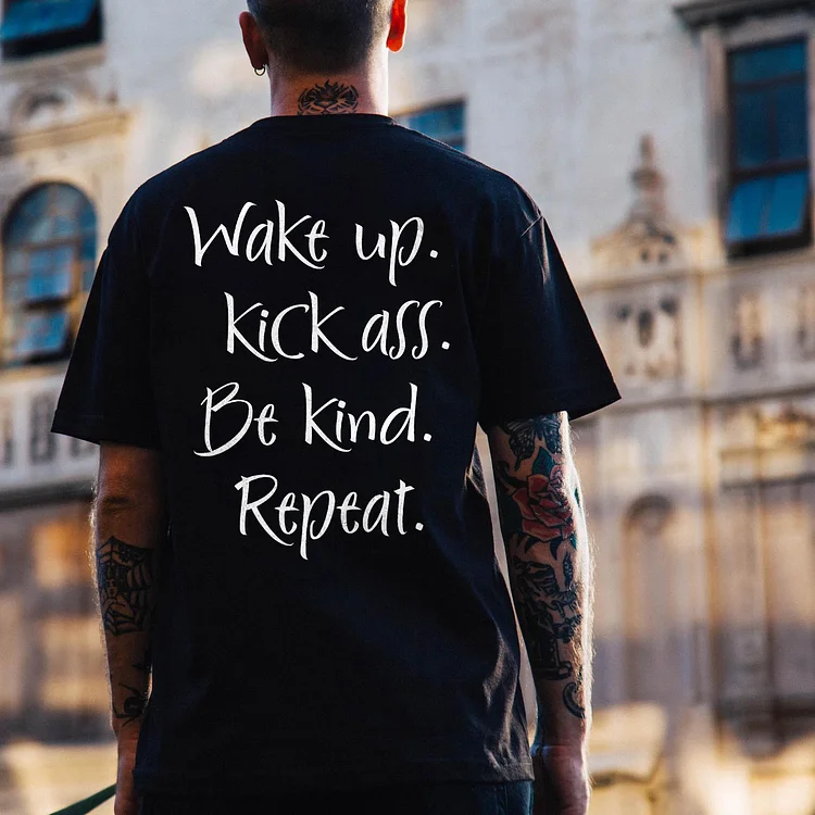 Wake Up. Kick Ass Printed Casual Men's T-shirt