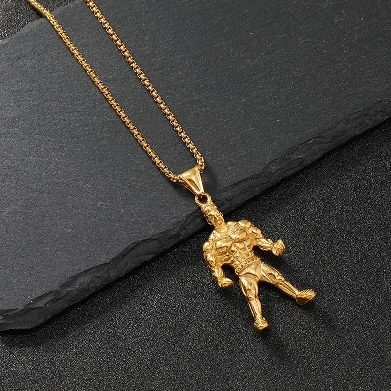 Hip-Hop Geometric Solid Color Muscle Man Stainless Steel Titanium Steel Plating Men's Pendant Necklace
