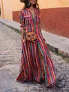 Bohemia Striped Shirt Maxi Dress