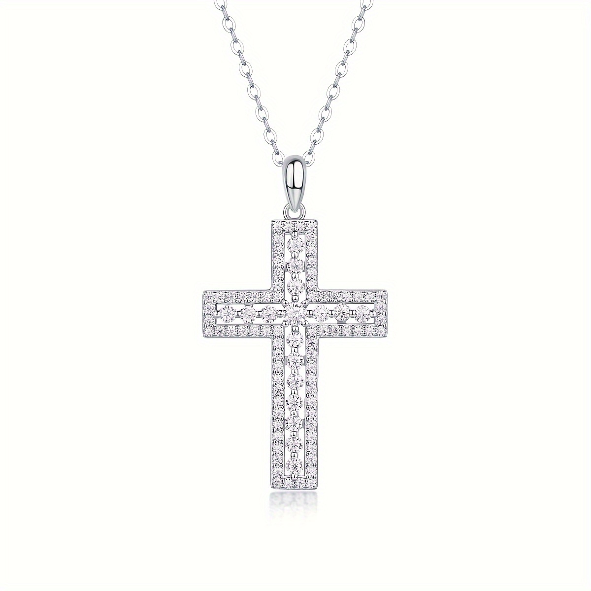  S925 Silver Plated 18K Platinum Pendant Necklace Channel Set Cross Round Moissanite Diamond Wedding With Certificate
