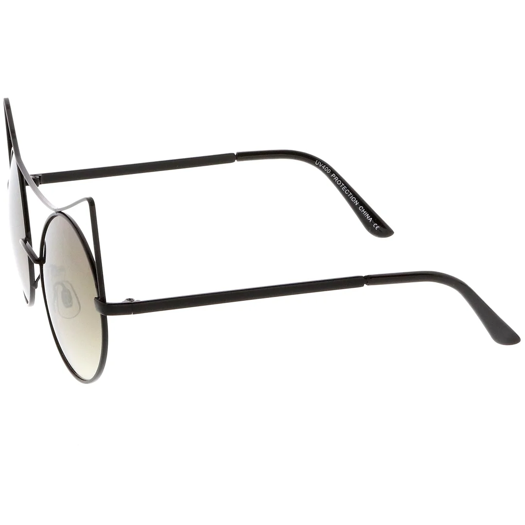 Women's Oversize Open Metal Cat Eye glasses With Colored Mirror Flat Lens 54mm