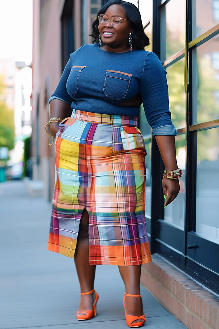 Xpluswear Design Plus Size Daily Multicolor Plaid Pocket Skirts [Pre-Order]