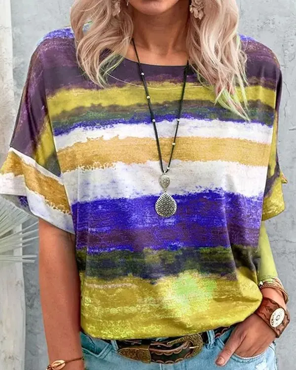 Contrast Watercolor Striped T-shirt