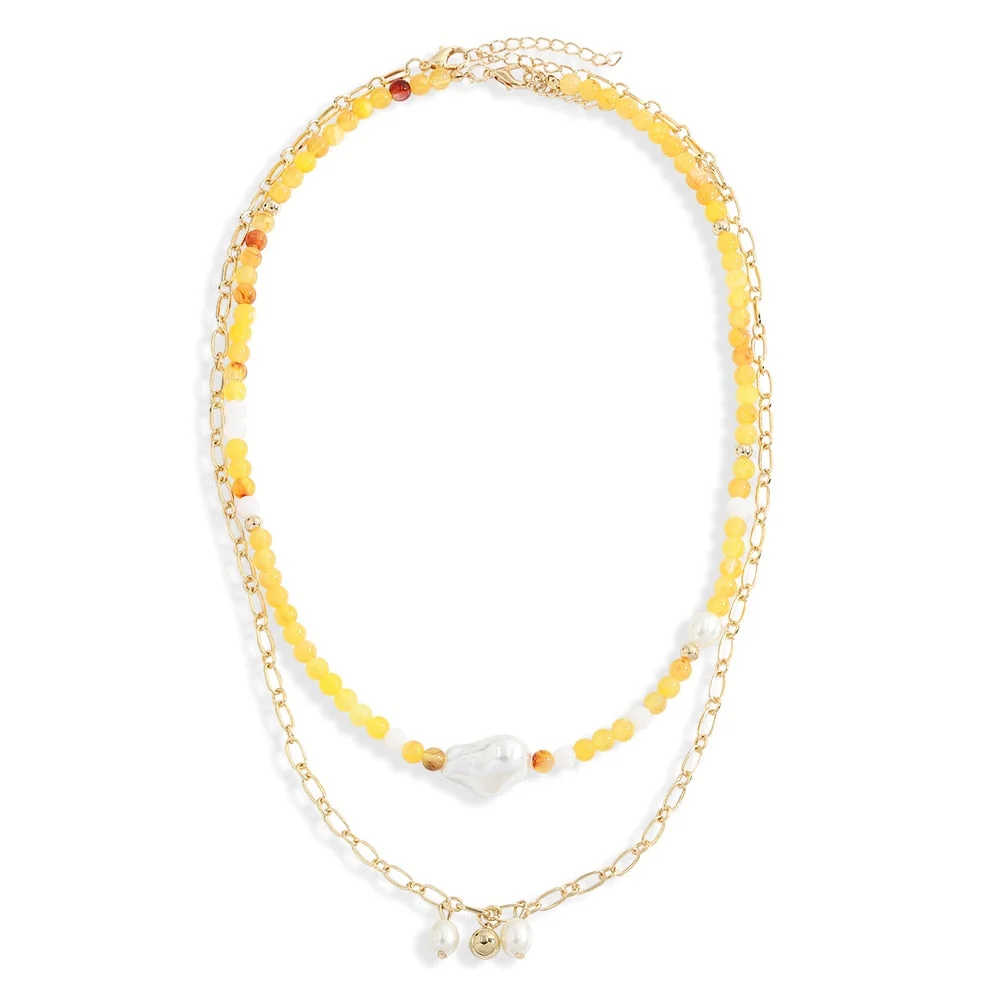 Dvacaman Boho Colorful 2pcs/set Beads Chain Necklace Trendy Ethnic Multi Layer Beaded Choker Necklace for Women Party Jewelry