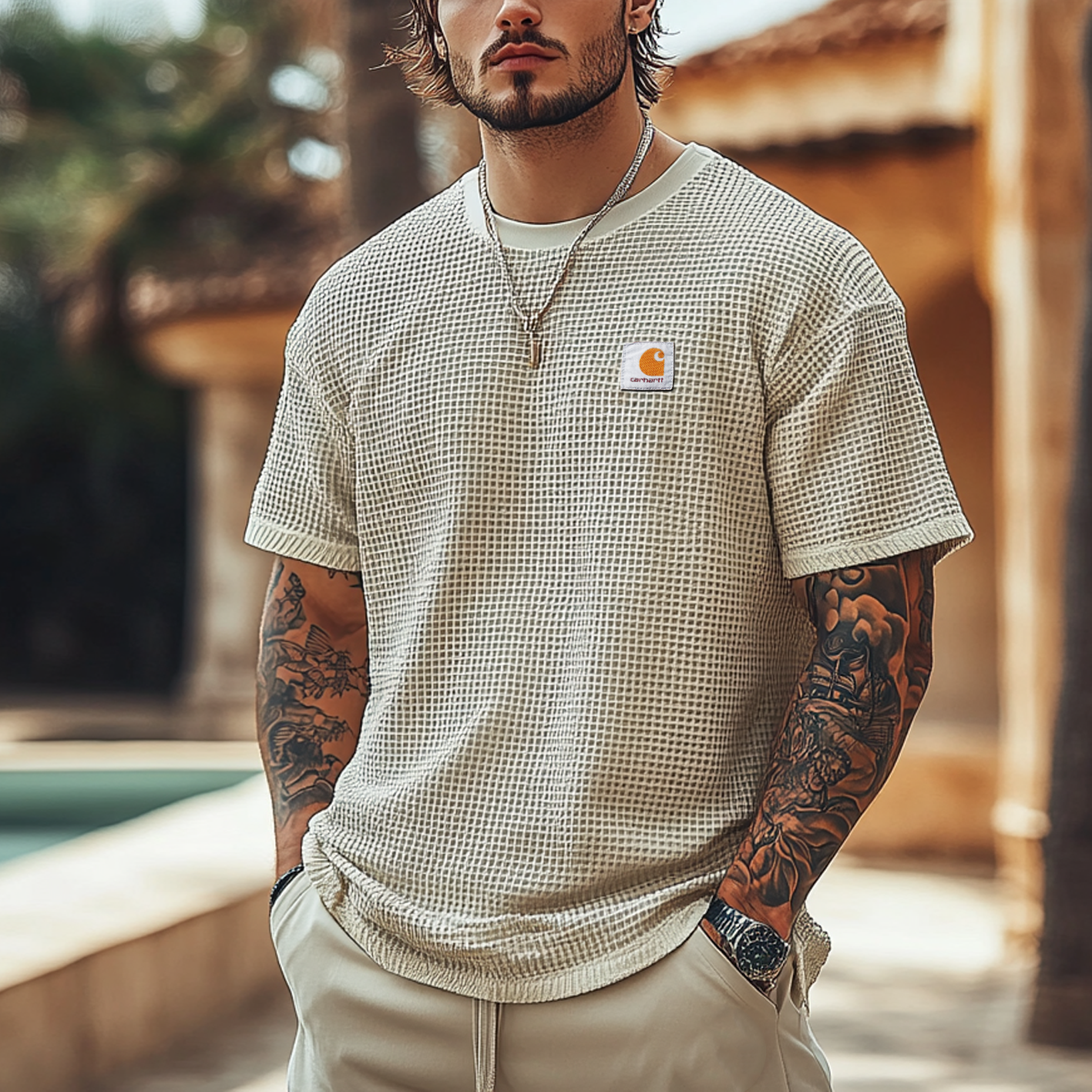 Men's Vintage Waffle Fabric Knit Lightweight Mesh T-Shirt - Perfect For Summer Outdoors / TECHWEAR CLUB / Techwear