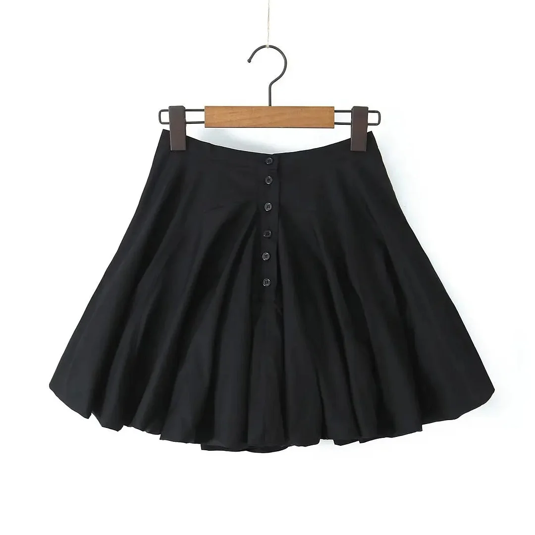 Tlbang Women Open Buttons High Waist Asymmetrical A-lined Ruched Mini Umbrella Skirt Girl Skater Skirts