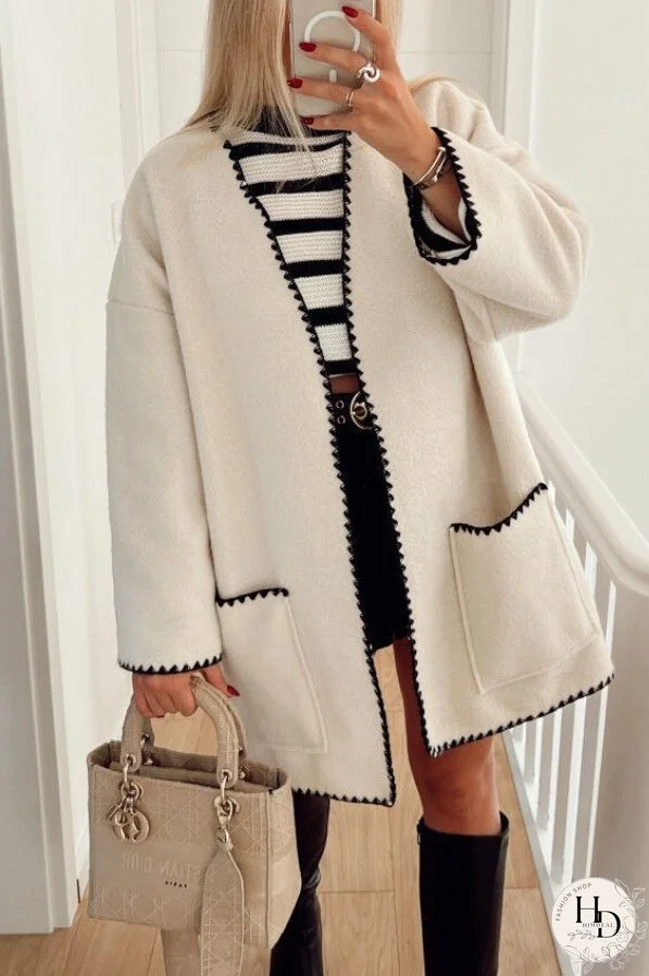 Solid Color Piping Woolen Coat