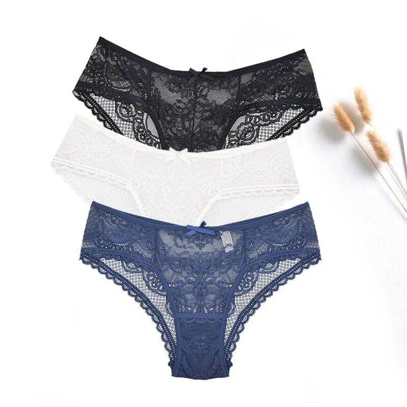 FallSweet 3 pcs/lot ! Lace Panties Women Sexy Lingerie Transparente Briefs Ultra Thin Soft Underwear S to XXL